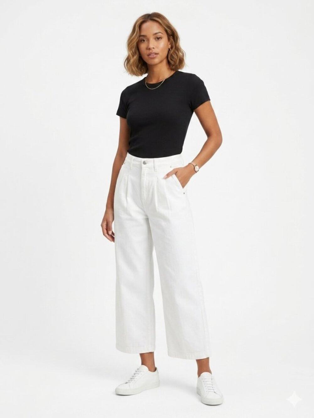 Zara Z1975 Mid-Rise Wide Leg Jeans with Darts White 4